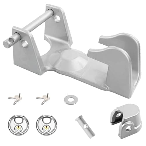 HQPASFY Gooseneck Trailer Lock Combo Includes Gooseneck Coupler Lock Adjustable Sleeve Lock and 2 Keyed Padlock Fit for RVs Livestock Haulers Heavy Duty Trailers Silver