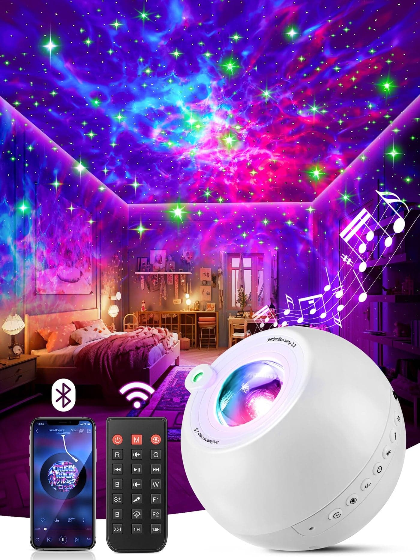 One Fire Galaxy Projector for Bedroom, 15 Colors+15 White Noise+ Bluetooth Star Projector Night Light for Kids Christmas Gifts for Teen Boys Gifts Women Gifts for Teenage Room Decor Girls Lava Lamp
