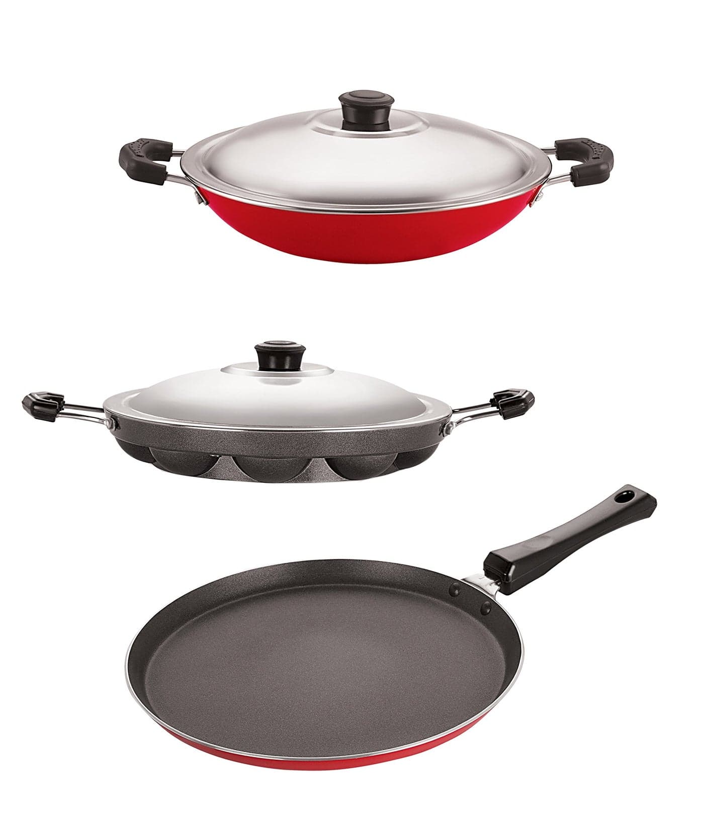 Nirlon Non-Stick Aluminium Flat Tawa Appam and Appachatti Combo Kitchen Utensils Set, 2.6mm_FT10_AP(12)_AC