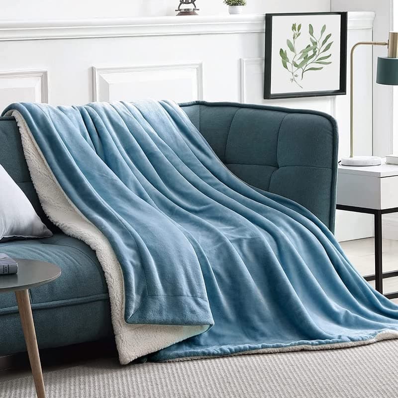 BSB HOME Sherpa Fleece Blanket Double Size Winter Super Soft Extra Warmest and Heavy Thick Winter 500Gsm Bed Blankets for Couch Sofa Bed 90 X 90 Aqua 300 tc
