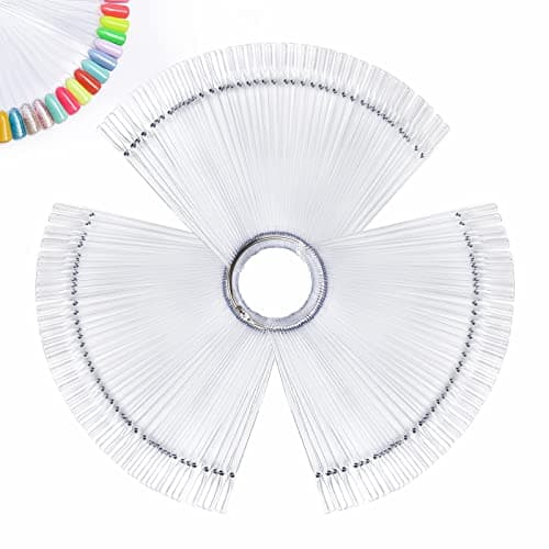 AZUREBEAUTY 150 Pcs Clear Nail Color Sticks Fan Shape Nail Art Polish Display Tips False Nail Sample Sticks Nail Practice Color Display Transparent Polish Board