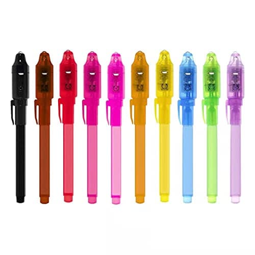 EODVICS 10 Pack Invisible Ink Pens with UV Light Magic Spy Pen for Secret Messages Birthday Party Halloween Goodie Bags Toys Gifts for Kids Ages 3