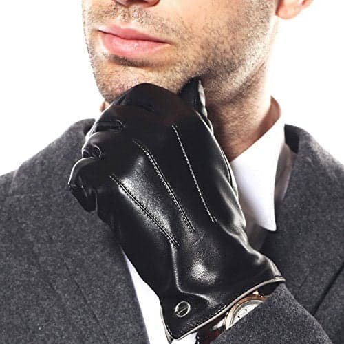 ELMA Men Touchscreen Winter Leather Glove Lining Cashmere(8.5, Black, EM011NR1)