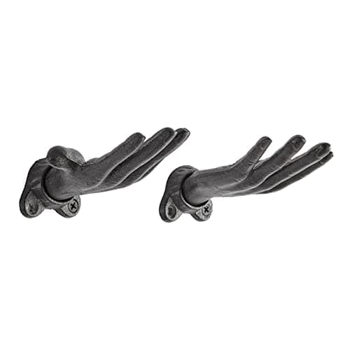 Danya B. "Palms Up Dark Brown Cast Iron Wall Mount Hook Set (Set of 2), Entryway Hooks or Unique Room Décor for Hanging Coats, Purses, Scarves, or Jewelry