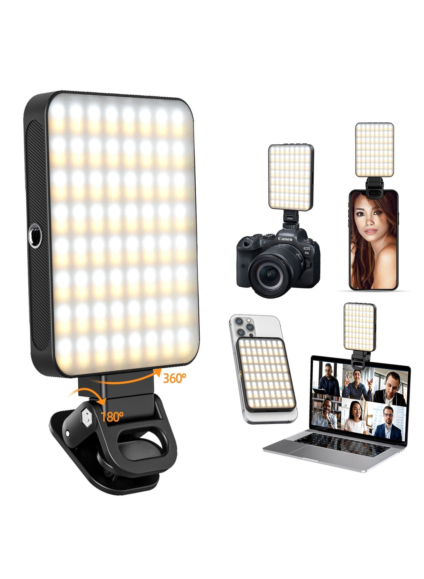Magnetic fill light 128 LED with magnetic ring Phone clip Camera cold boot 2000Mah Lumen 240lm Selfie Light 3 Colors Adjustable, 3000 to 6500K Color Temperature