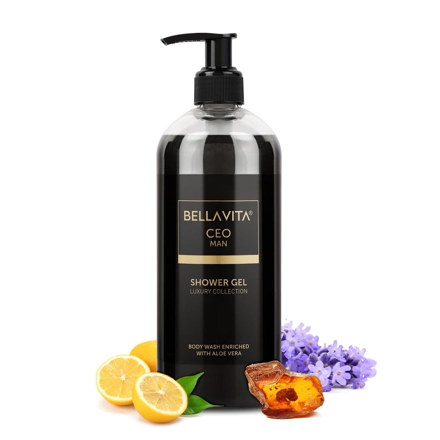 Bella Vita Luxury CEO MAN Body Wash Shower Gel for Men Mens Bodywash 500ml Deep Cleansing Hydrating Moisturising with Aloe Vera Extract Charcoal Powder Suitable for All Skin Types