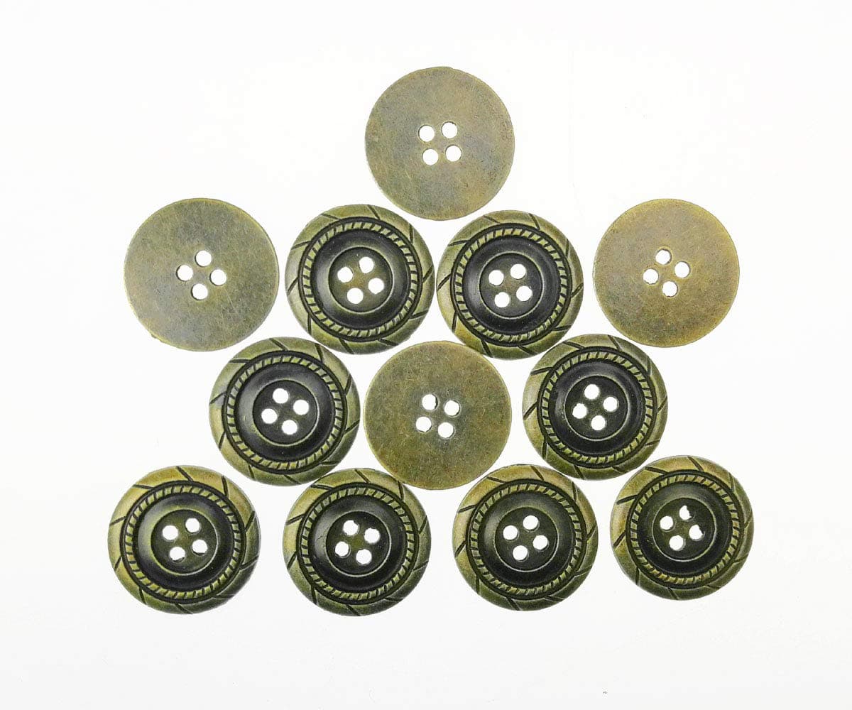 RECHERE 12 PCS Antique Braided Pattern Metal Flat Buttons 4Hole Craft for DIYS Sewing Embellishment Antique Bronze21mm