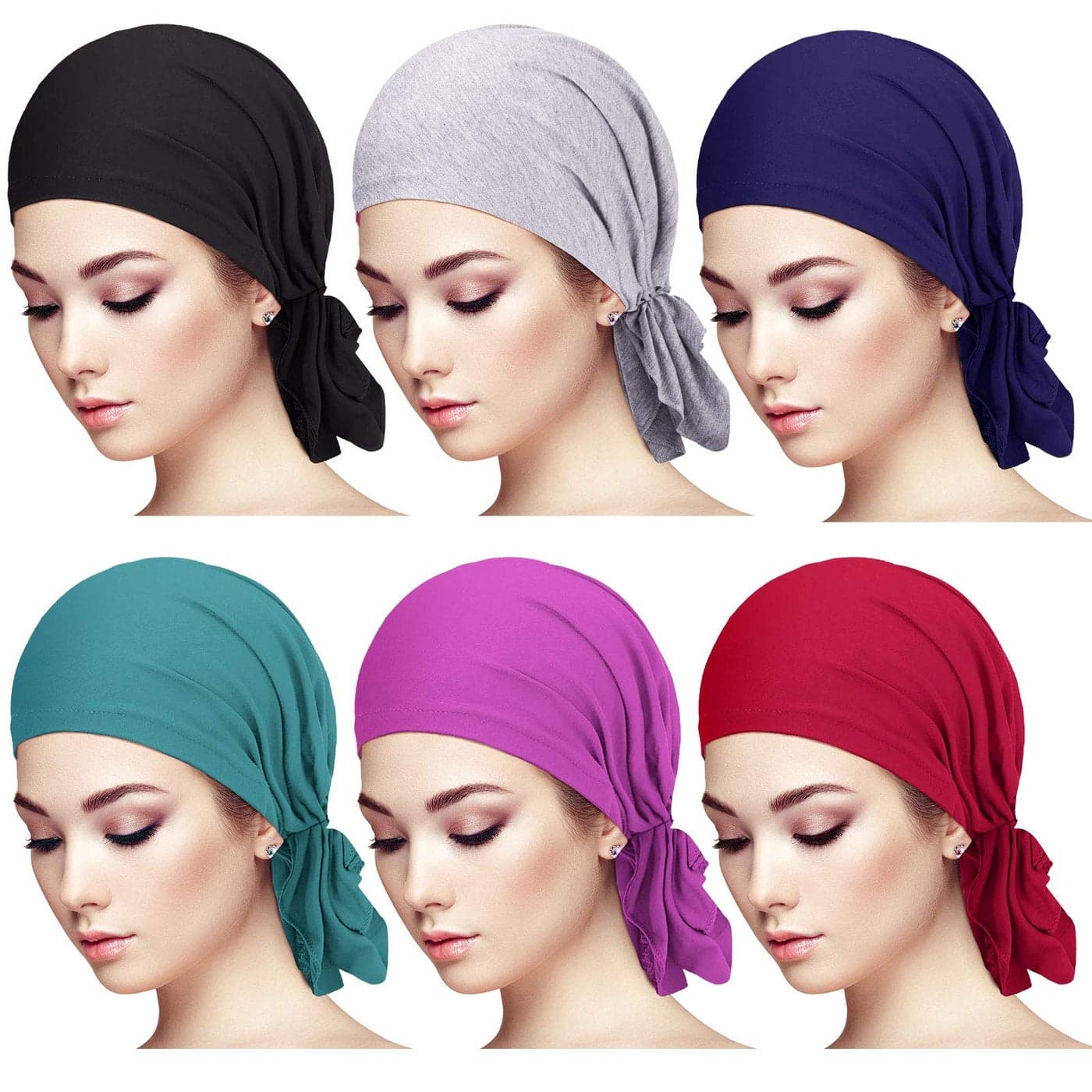 6 Pieces Head Scarf for Women Slip on Pretied Head Scarves Cancer Headwear Turban Hat Beanie Wrap Mix Color