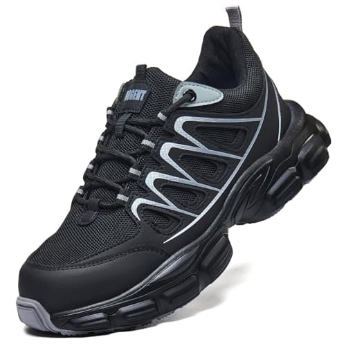 Hogent Steel Toe Shoes for Women Men Wide Non Slip Composite Work Sneakers Indestructible Comfortable Safety Tennis Shoes Lightweight Breathable Construction Sneakers Puncture Proof Ergonomic Design