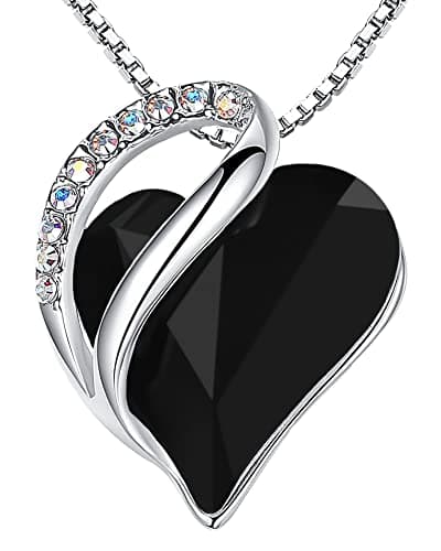 Leafael Necklaces for Women, Infinity Love Heart Pendant with Jet Black Healing Stone for Protection, Birthday Jewelry Gifts for Her, Mom, and Wife, Silver Plated, 18 plus 2 inch Adjustable Chain