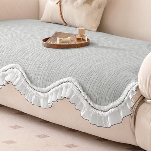 HOKIPO 'French Lace & Luxe' Sofa Cover Mat for 1/2/3 Seater & L Shape Sofa. Make Your Own Sofa Cover Set, Anti-Slip Mat Length 90(D) x 170(L) cm, Featherlight Grey (AR-6133-GRY)