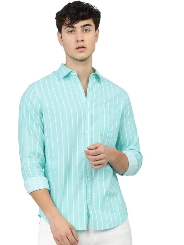 U-TURN Casual Shirt for Men|| Latest Striped Shirt (Lgreen, X-Large)