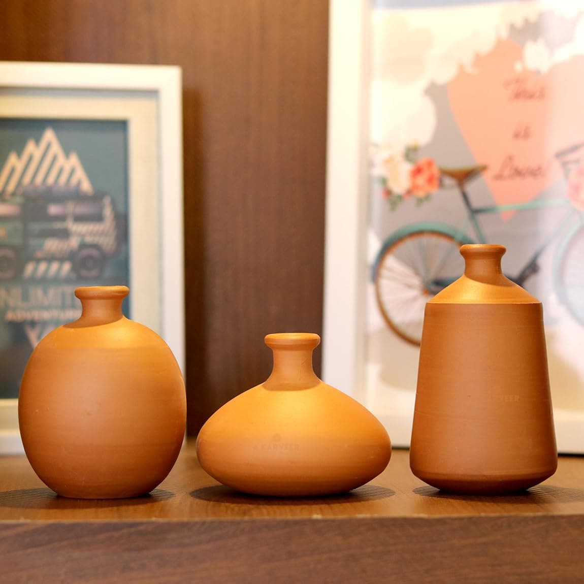 Terracotta Clay Miniature Set Vase Set Home Decorative Office Dcor Handcrafted Showpieces Vases Set of 3 3 to 4 inch