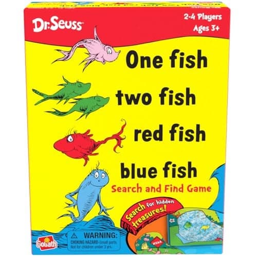 Goliath Dr Seuss One Fish Two Fish Red Fish Blue Fish SearchandFind Treasure Memory Matching Game 24 Players Ages 3