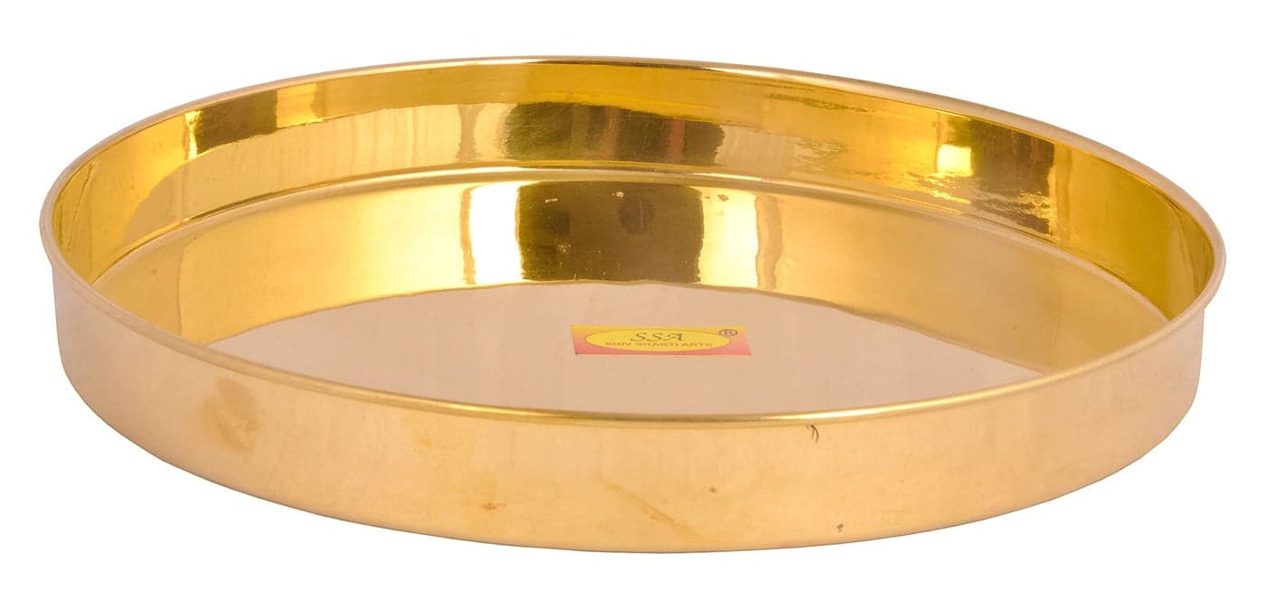 SHIV SHAKTI ARTS® Pure Brass Thali/Dinner Plate/Pooja Thali Set Serving Food Tableware, Diameter-26.5 cm Brass Dinnerware Set, for Gifting, Dinner (Set of 1)
