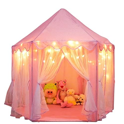 ORIAN Princess Castle Play Tent for Girls LED Star Lights Indoor Outdoor Playhouse Polyester Pink 55 x 53 Toddler Kids Toys Ages 27