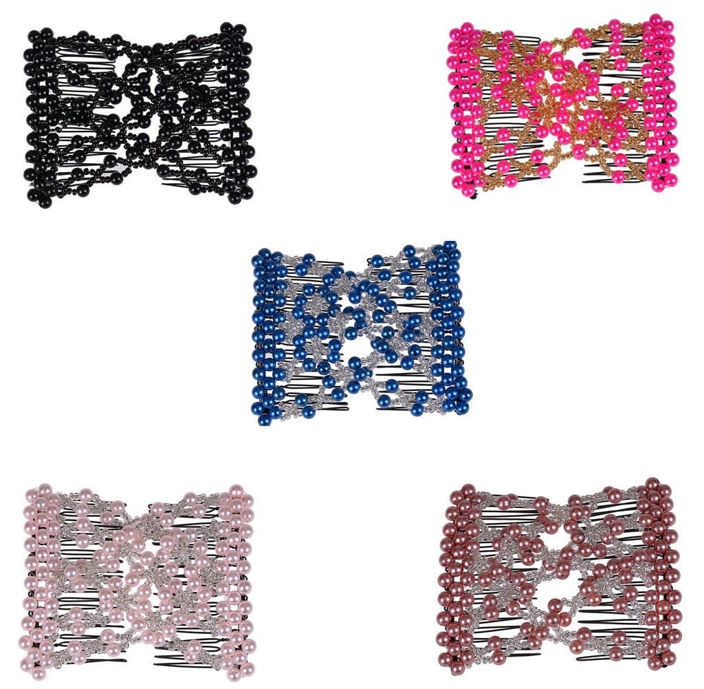 LOVEF Crystal Bow Elastic Double Combs with Plastic Flowers Hair Clips Hair HolderEasy Comb 4pcs
