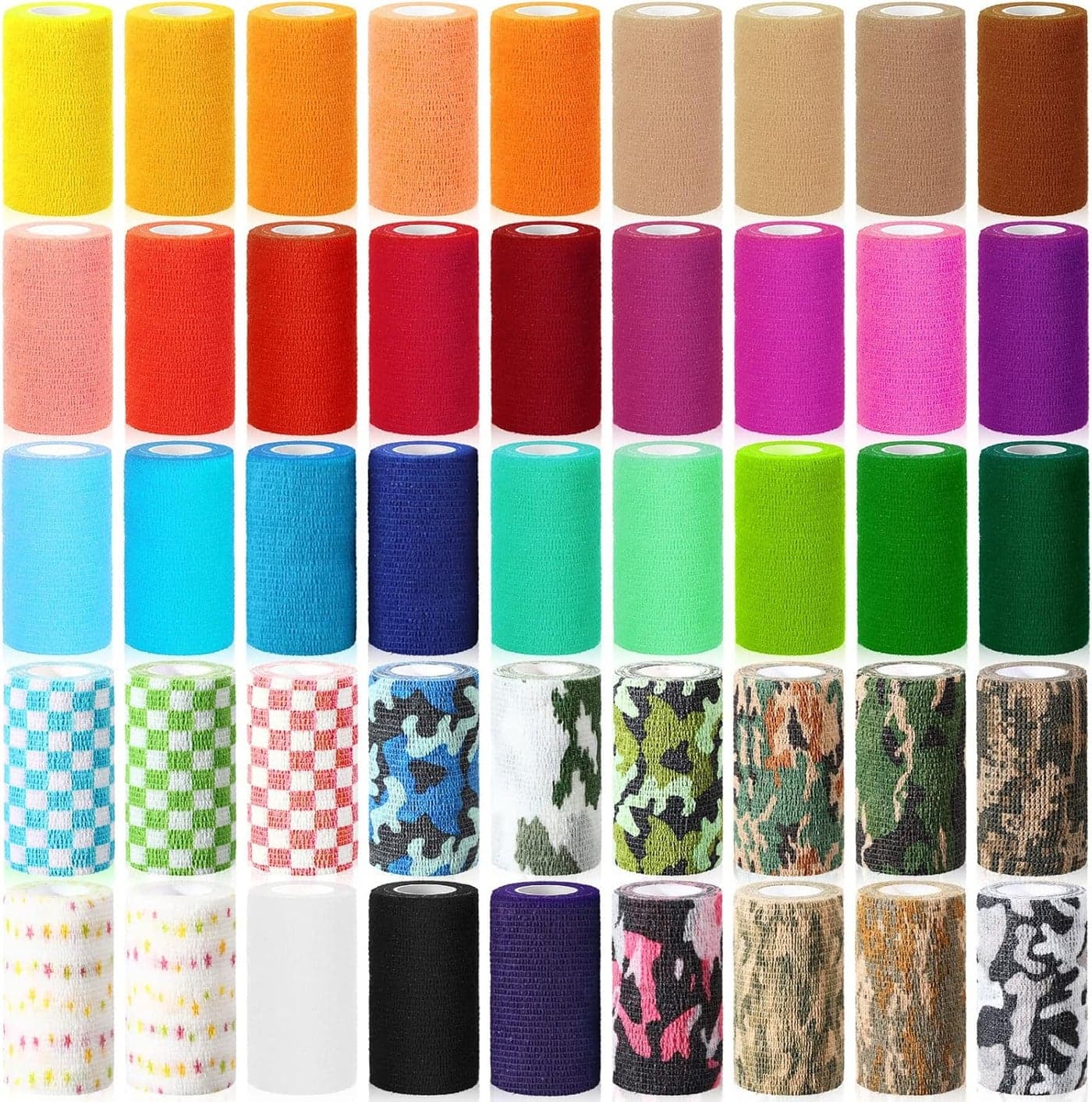 Newwiee 45 Rolls 4 Inch x 5 Yards Cohesive Bandage Tape Self Adhesive Bandage Elastic Stretch Athletic Tape Bulk Vet Wrap Non Woven Self Adherent Wrap for First Aid Supply Wrist Sports, 45 Styles