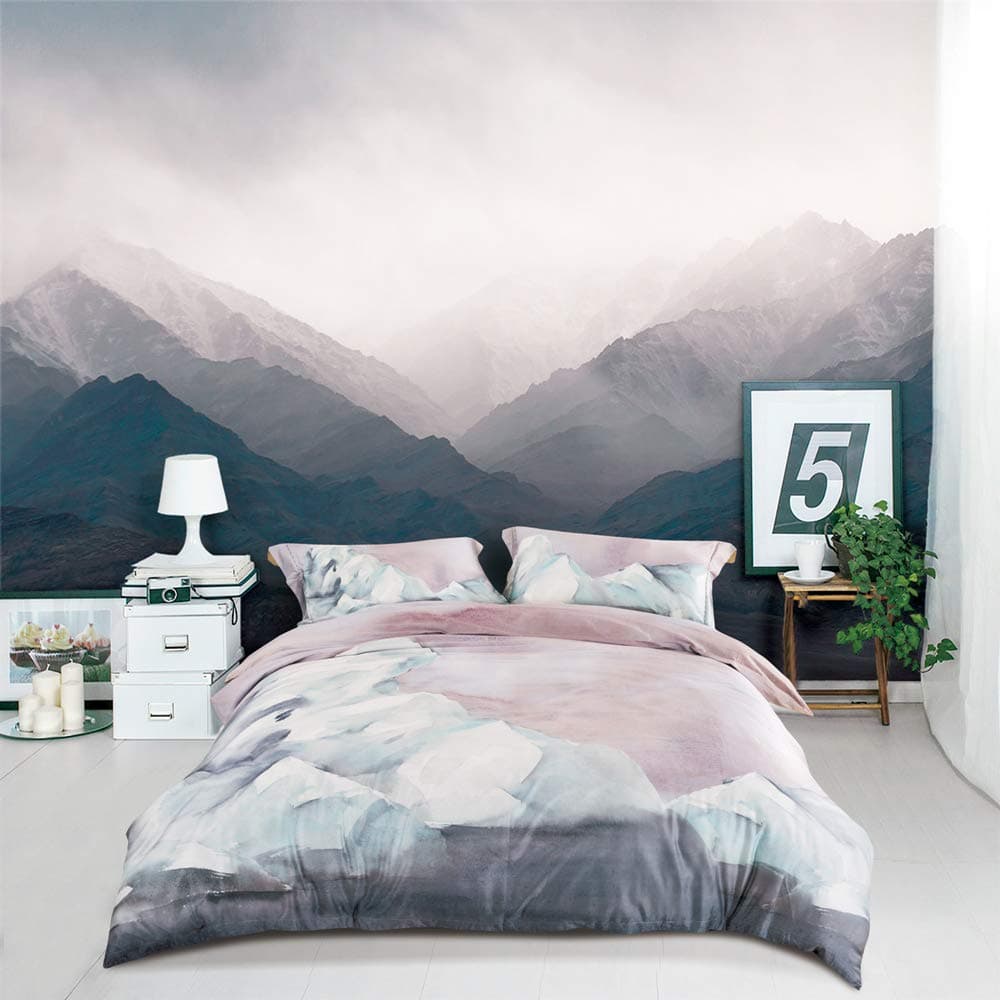 MILDLY 100 LongStaple Cotton Duvet Cover Set Abstract Gray Pink Marble Pattern Printed Comforter Cover 3pcs Ultra Soft Breathable Bedding Set