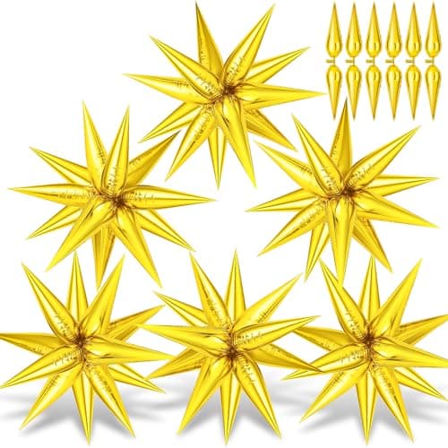 Gold Star Balloons 74 Pcs Big 26 Inch Mylar Spike Balloons 12 Point Star Explosion Foil Cone Balloon for Birthday Wedding Graduation New Years Party Supplies