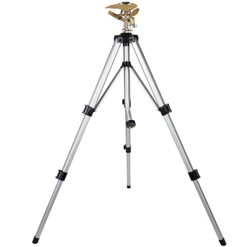 Biswing Large Impact Sprinkler Head on Tripod Base, Adjustable Zinc Alloy Lawn Sprinklers for Yard Lawn Garden, 3/4" NH Connector, 360 Degree Large Area Coverage Irrigator with Extension Legs, 1 Pack