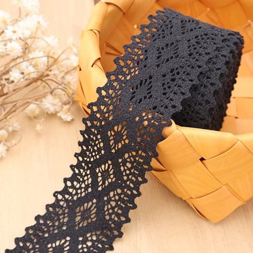 GXTIZAS Lace Trim Cotton Lace Trim Eyelet Lace Ribbon Crochet Sewing Lace for Junk Journal Supplies Crafts SupplyBlack