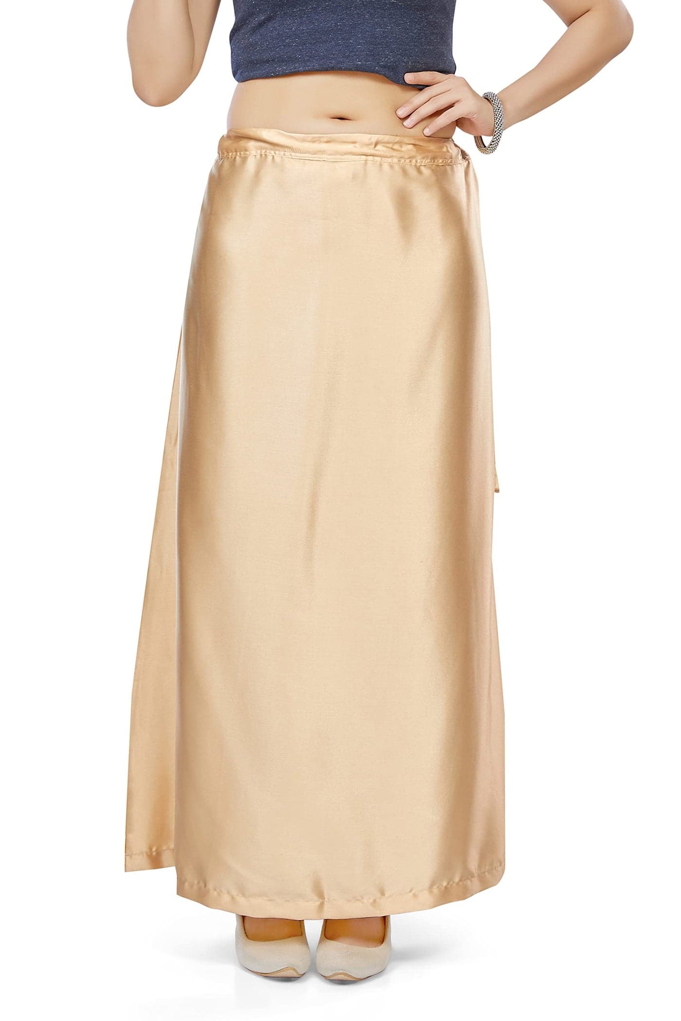 Madhu Fashion Women's Satin Saree Petticoat Saree Underskirt (Beige, XL)