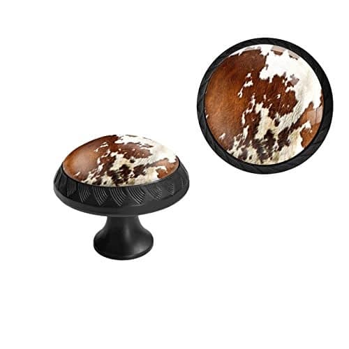 Elohiym 6 Pack Black Drawer Pulls Knobs Red and White Cowhide Cabinet Knobs Crystal Glass Dresser Knobs for Kitchen Bathroom Hardware