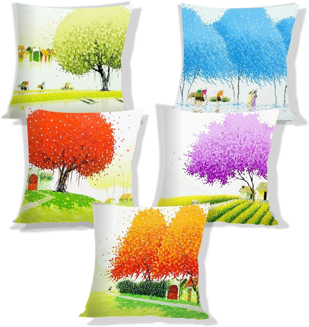 IMFAB Digital Printed Canvas Cotton Cushion Covers 16X16 inches (Set of 5 pcs)