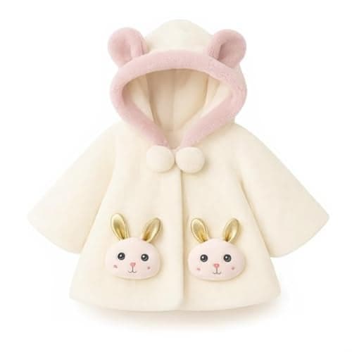 Bold N Elegant Faux Fur Warm Winter Outerwear Hooded Baby Jacket Coat Blanket with Soft Plush Golden Bunny Ear for Infant Toddler Boy Girl Kids (IN, Age, 0 Months, 6 Months, White)