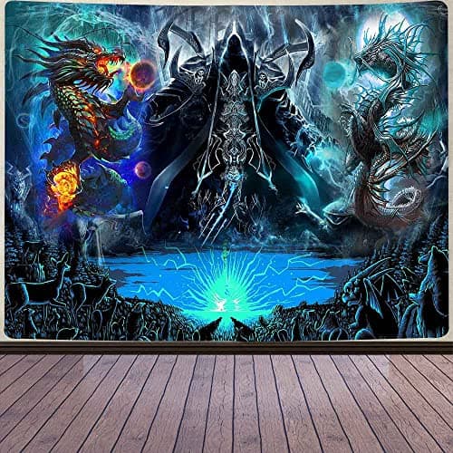 Aidatain Magic Dragon Tapestry Japanese Anime Fantasy Animals Large 80" 60" For Men Cool Game World Aesthetic Wall Hanging Flannel Tapestries for Bedroom Living Room GTWHAT1423