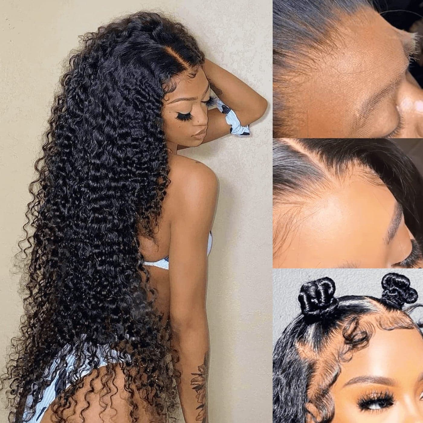 BEEOS Curly 13X4 SKINLIKE Real HD Lace Frontal Wig PrePlucked Clean Hairline Bleached Knot 180 Density Natural Black Human Hair 20 Inch