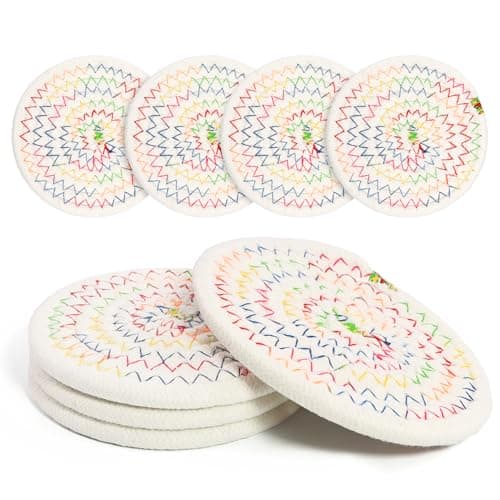 Coasters Set of 4 for Drinks, Cotton Woven 4 Colors Absorbent Boho Coasters for Home Decor Cups - Hot or Cold Drink Thickened (Rainbow)