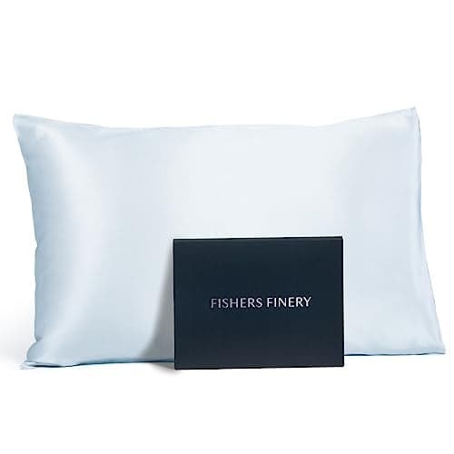 Fishers Finery 19mm 100% Pure Mulberry Silk Pillowcase, Quality Tested (Blue, K)