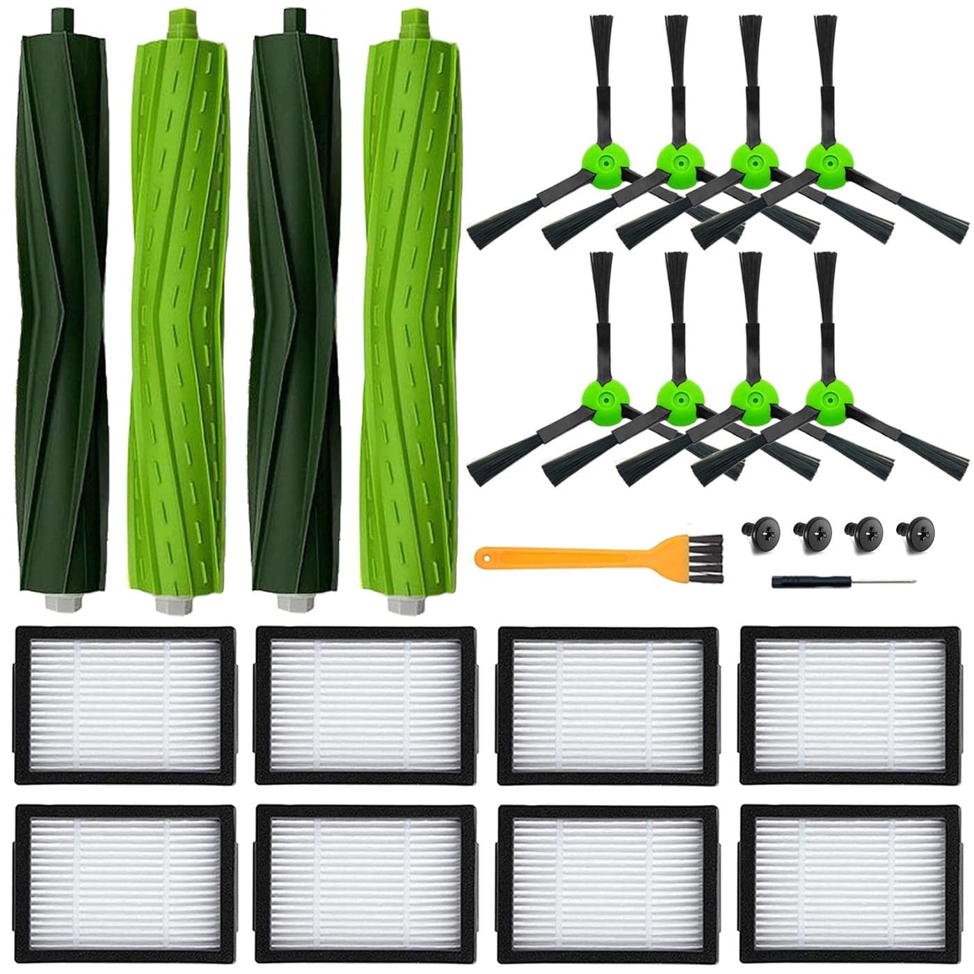 18 Pack Replacement Parts Accessories Compatible for iRobot Roomba i3 i3 i7 i7 i4 i6 i6i8 i8Plus E5 E6 E7 J7 i5j5 IE J Series Vacuum Cleaner 2 Set of Roller Brush 8 Filters 8 Side Brushes