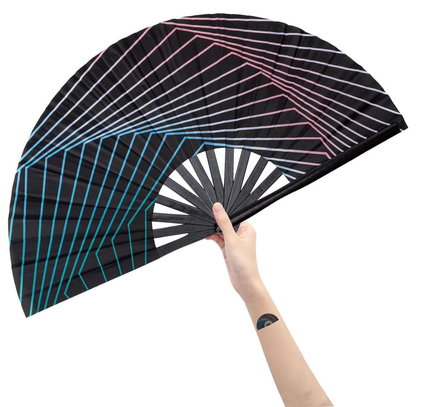 Amajiji Large Folding Hand Rave Fan Popping Fan for Line Dancing Clacking Fans for Boots On The Ground DancePartyDecorationFestival Illusion Trippy
