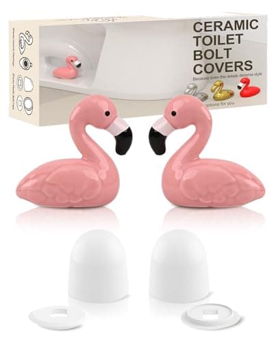 Flamingo Toilet Bolt Covers Decorative - 2PCs Cute Ceramic Toilet Bolt Caps for Bottom of Toilet, Pink Bathroom Christmas Decor Screw Covers, Flamingo-Gifts for Women