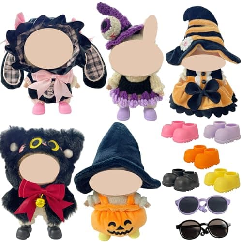 Ezcora 5 Sets Magical Fantasy DressUp Clothes for 17cm Dolls Pumpkin Witch Bunny Cat Fantasy Outfits 67Inch Doll Accessories with Shoes and Glasses Kawaii Idea No Dolls