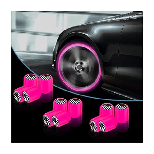 12PCS Fluorescent Car Tire Valve Caps Luminous Tire Air Caps Cover Vehicle Tire Pressure Caps Illuminated Auto Car Wheel Valve Stem Universal for Car SUV Motorcycle Truck Bike PinkBlack