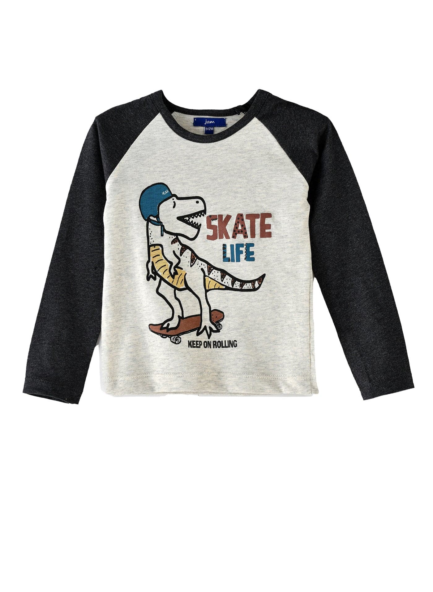 Boys' 'Skate Life' Dinosaur Graphic Raglan Long-Sleeve Tee — 9-12 MONTHS UK