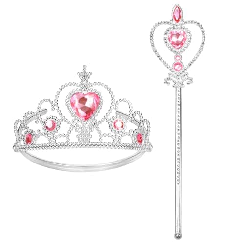 Cocojeci Tiara for Little Girls Princess Crown Princess Dress Up Tiara and Wand Birthday Crown for Girls 36 Kids Play Jewelry Heart Pink Wand 2