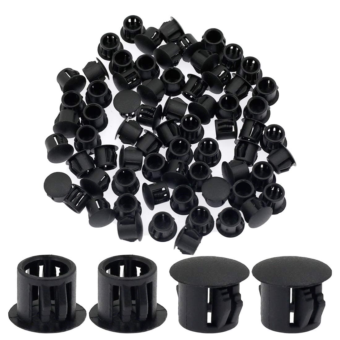 Suiwotin 60PCS 10mm 38 Black Hole Plugs Plastic Flush Type Hole Plugs Snap in Locking Hole Tube Furniture Fencing Post Pipe Insert End Caps Black