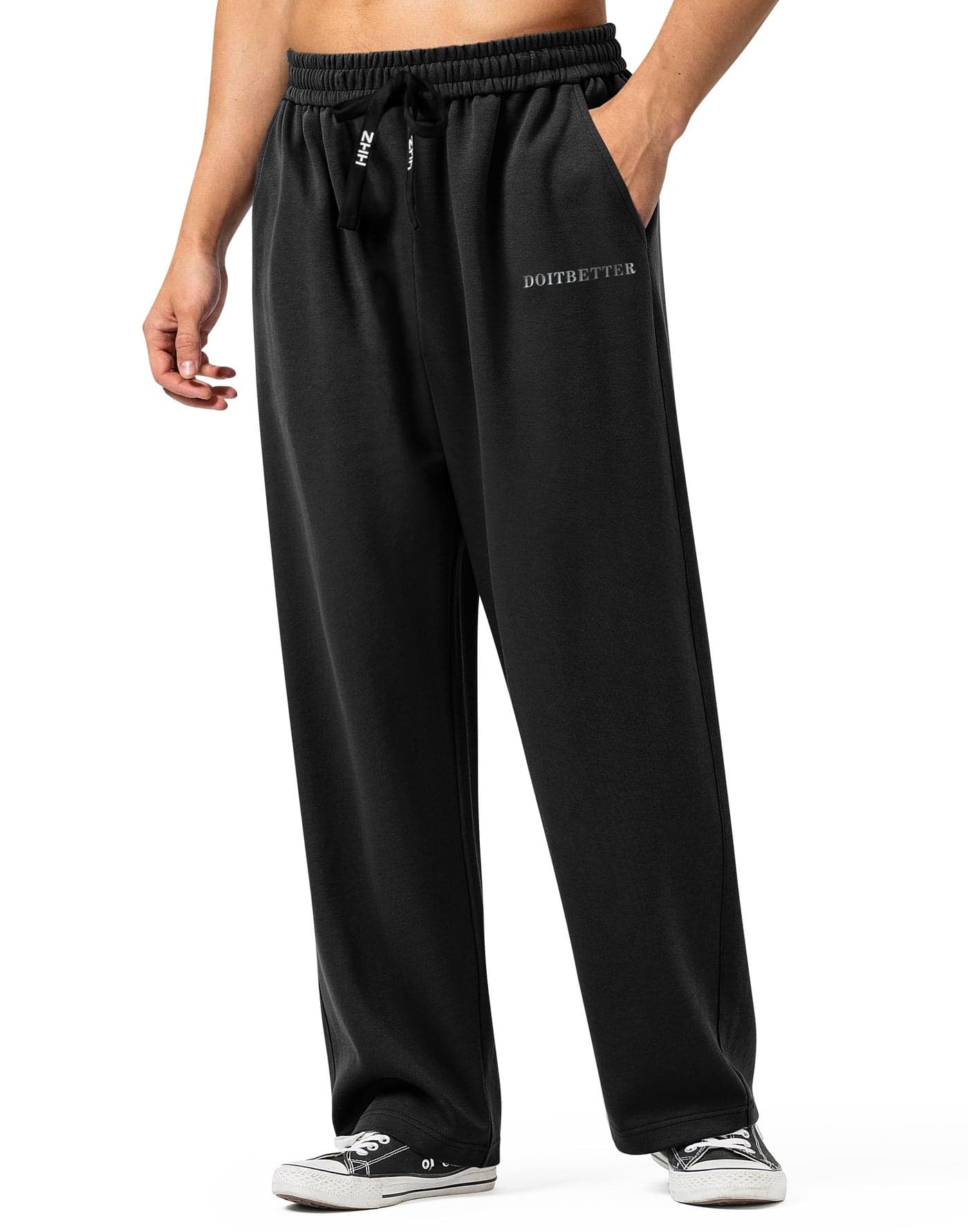 HHZ Mens Cotton Casual Loose Fit Sweatpants Yoga Baggy Sweats Open Bottom Sweatpants Lounge Jogging Gym Workout Pants Wide Leg SweatpantY001Black34