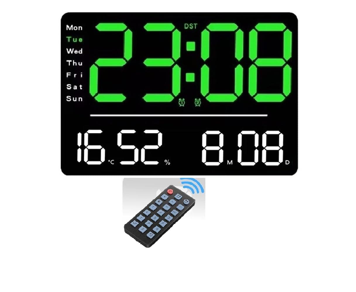 Digital Wall Clock Digital Clock Large Display Dual Alarms Automatic Brightness Dimmer Easy Track The Time Date Day of Week and Temperature with Remote Control Square Digital Wall Clock1