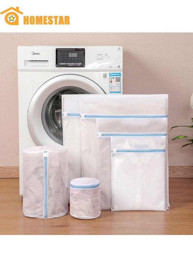 6 Pieces Mesh Laundry Bags for Delicates with Premium Zipper, Travel Storage Organize Bag, Clothing Washing Bags for Laundry, Blouse, Bra, Hosiery, Stocking, Blue