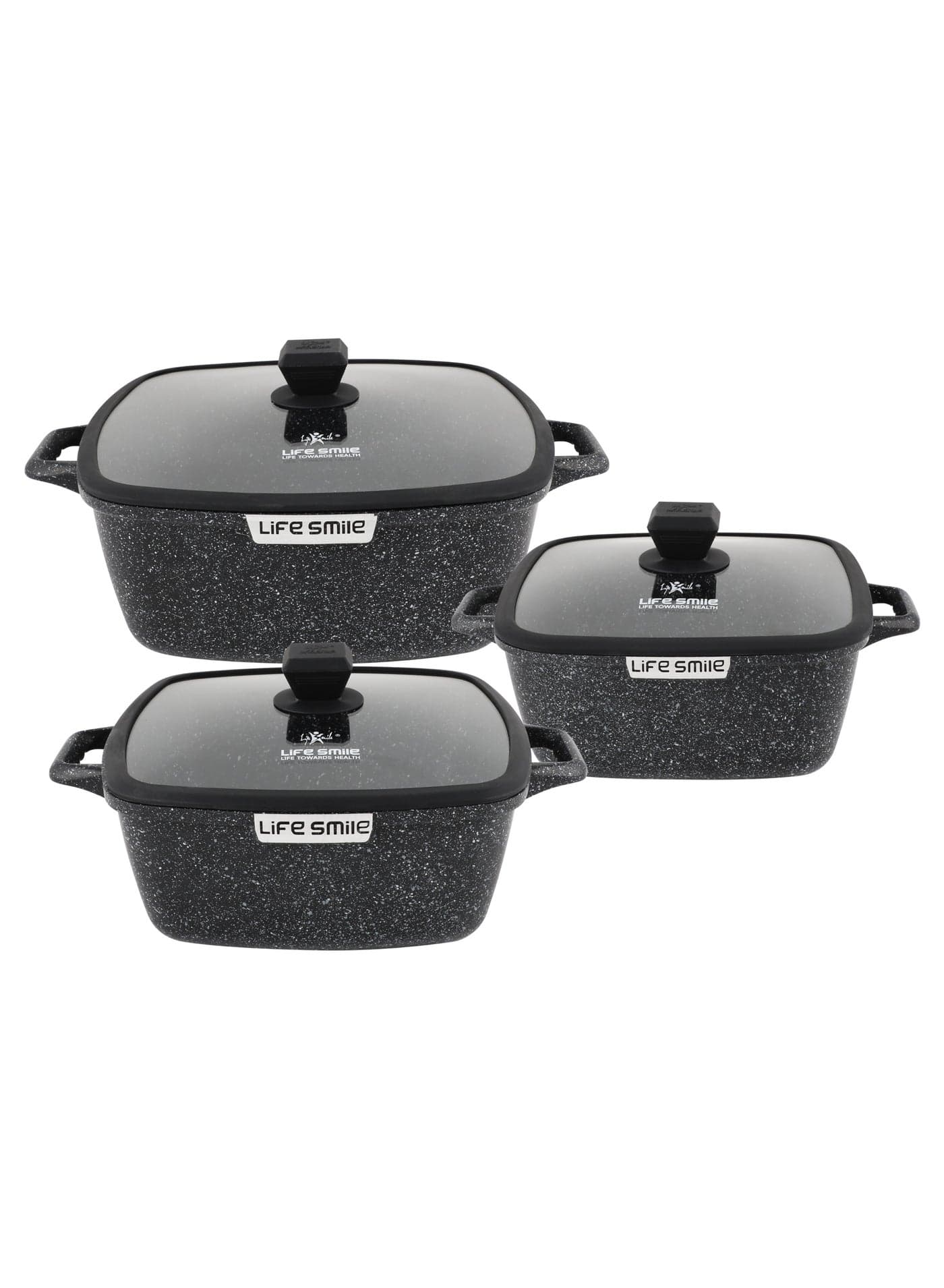 Life Smile Granite Nonstick Cookware Set with Lids — Induction Compatible Aluminum Pots, Scratch-Resistant, PFOA-Free
