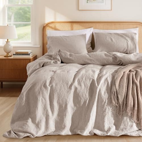 LBRO2M 100 France Linen Duvet Cover Set 3 Pcs Including 1 Flax Comforter Cover with Zipper Closure 2 Pillowcase Cozy Duvet Cover King Size Linen Color