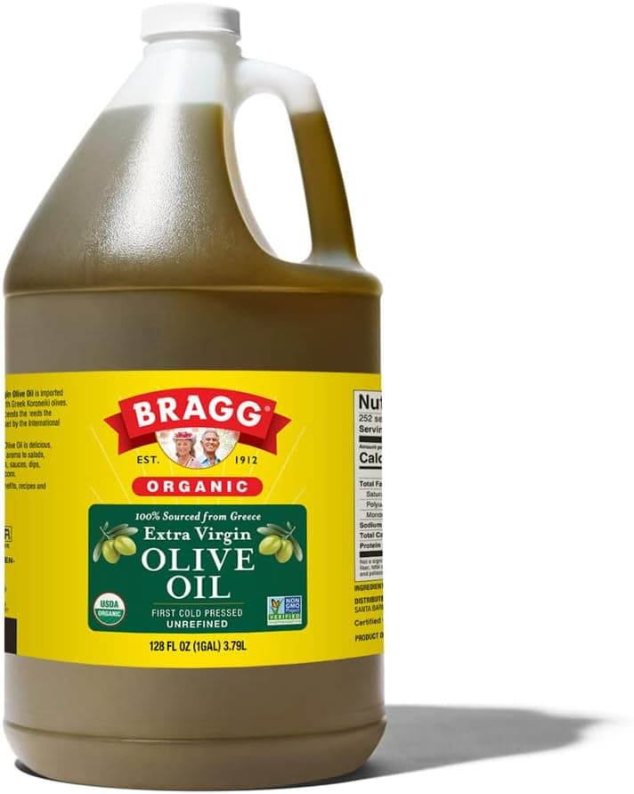 Bragg Organic Extra Virgin Olive Oil - 1 Gallon of Cold Pressed EVOO from Greek Koroneiki Olives - USDA Certified, Non-GMO, Kosher