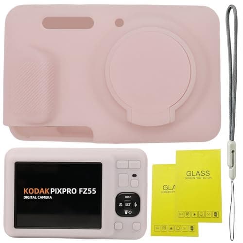 SZHSYJY Case for Kodak PIXPRO FZ55,FZ55 accessories,Soft Silicone Protective Case Removable Lens Cover,Comes with 2 Screen Protectors and 1 Wrist Strap. (Jelly Pink)