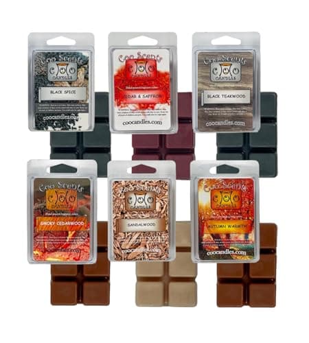 Fall Mix Wax Melts, 6 Pack - USA Made - Wax Cubes for Wax Melt Warmer, Masculine Autumn Variety Pack - Smoky Cederwood, Black Spice, Autumn Warmth, Sandalwood, Teakwood, Cedar and Saffron